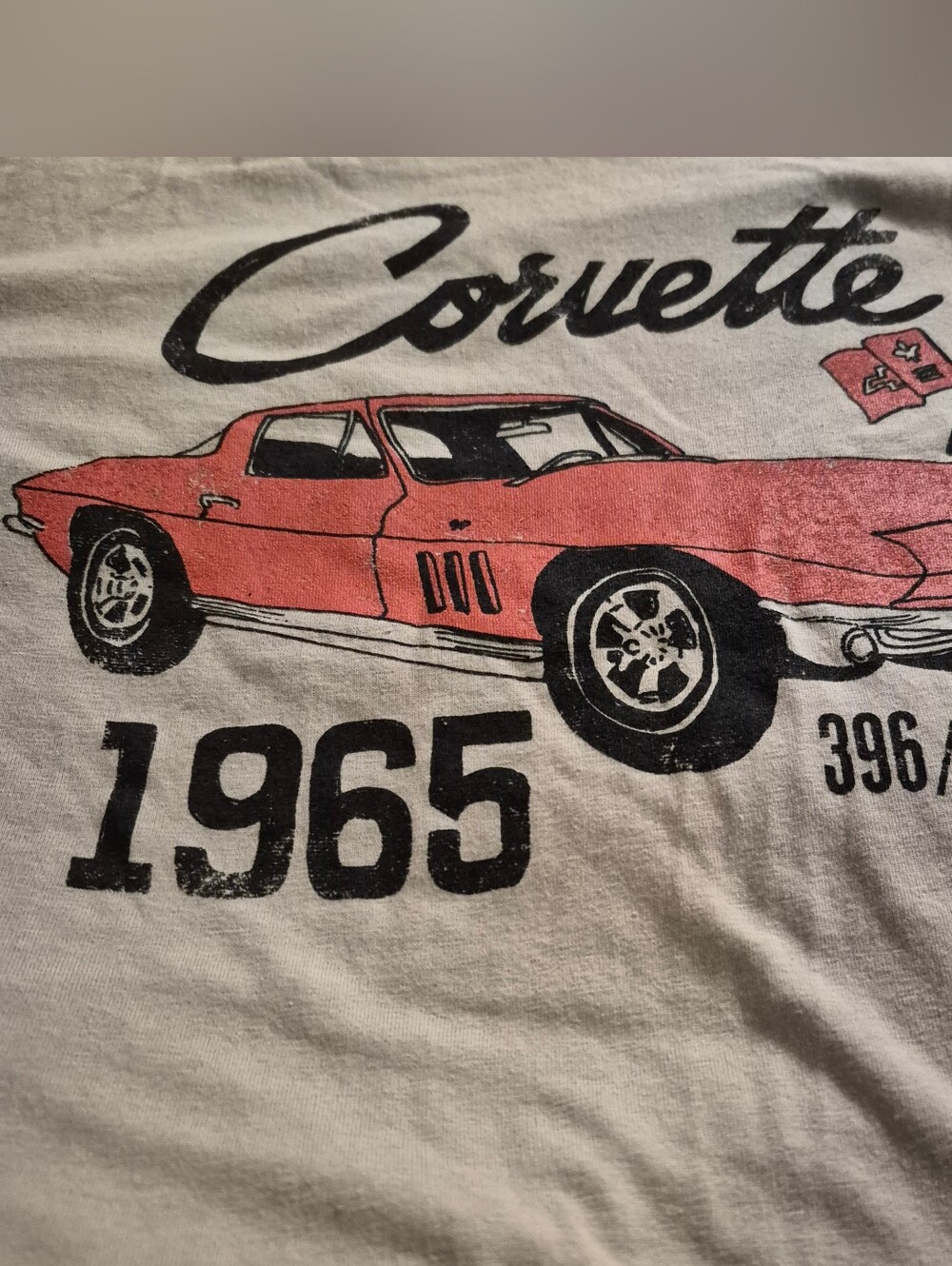 Retro GM Corvette 1965 Muscle Car Graphic T-Shirt Cream - Picture 3 of 5